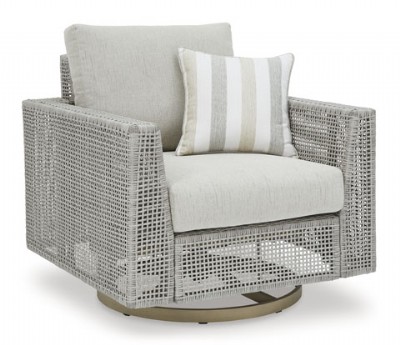 Light Gray Woven Wicker Swivel Lounge Chair