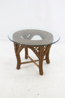 Wicker Side Table W/ Glass Top